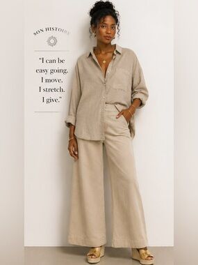 DKNY Neutral Beige Wide Leg Denim